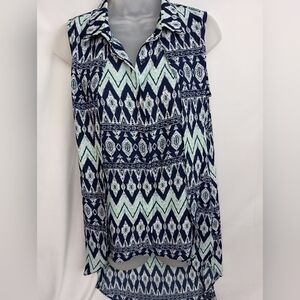 Zac & Rachel 2/$30 Blue and White Geometric Tunic (#326)
